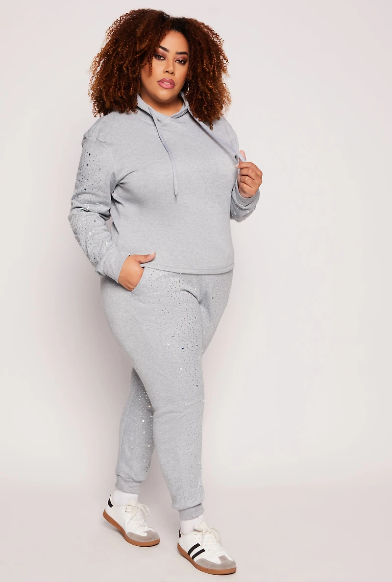 Plus Rhinestone Drawstring Joggers