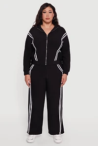 Womens Plus Size Mock Neck Varsity Stripe Detail Track Jacket, Black, Size 1X