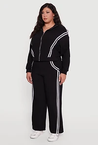 Womens Plus Size Mock Neck Varsity Stripe Detail Track Jacket, Black, Size 1X