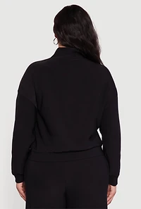 Womens Plus Size Mock Neck Varsity Stripe Detail Track Jacket, Black, Size 1X