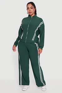 Womens Plus Size Mock Neck Varsity Stripe Detail Track Jacket, Green, Size 1X
