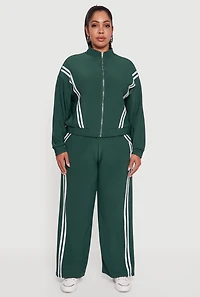Womens Plus Size Mock Neck Varsity Stripe Detail Track Jacket, Green, Size 1X