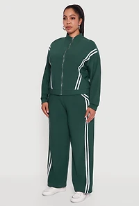 Womens Plus Size Mock Neck Varsity Stripe Detail Track Jacket, Green, Size 1X