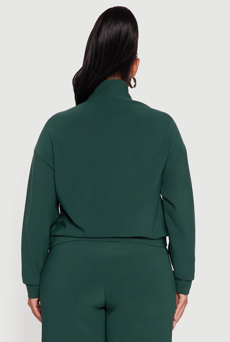 Womens Plus Size Mock Neck Varsity Stripe Detail Track Jacket, Green, Size 1X
