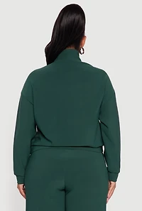 Womens Plus Size Mock Neck Varsity Stripe Detail Track Jacket, Green, Size 1X