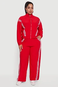 Womens Plus Size Mock Neck Varsity Stripe Detail Track Jacket, Red, Size 3X