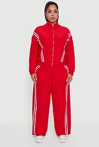 Womens Plus Size Mock Neck Varsity Stripe Detail Track Jacket, Red, Size 3X
