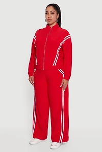 Womens Plus Size Mock Neck Varsity Stripe Detail Track Jacket, Red, Size 3X
