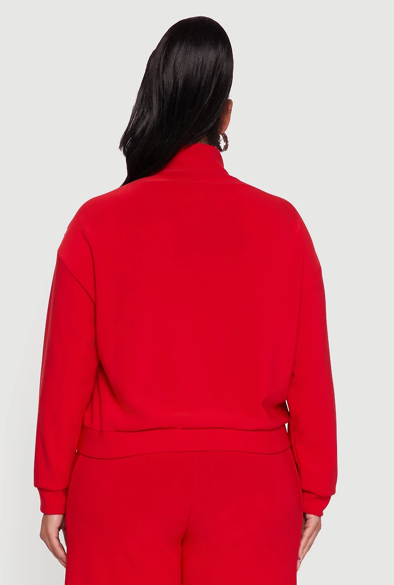 Womens Plus Size Mock Neck Varsity Stripe Detail Track Jacket, Red, Size 3X