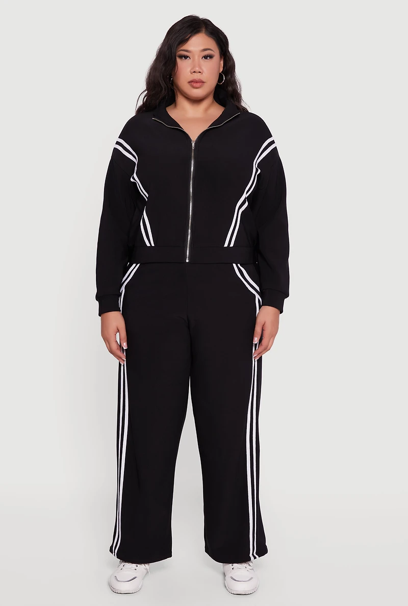 Womens Plus Varsity Stripe Pull On Track Pants,