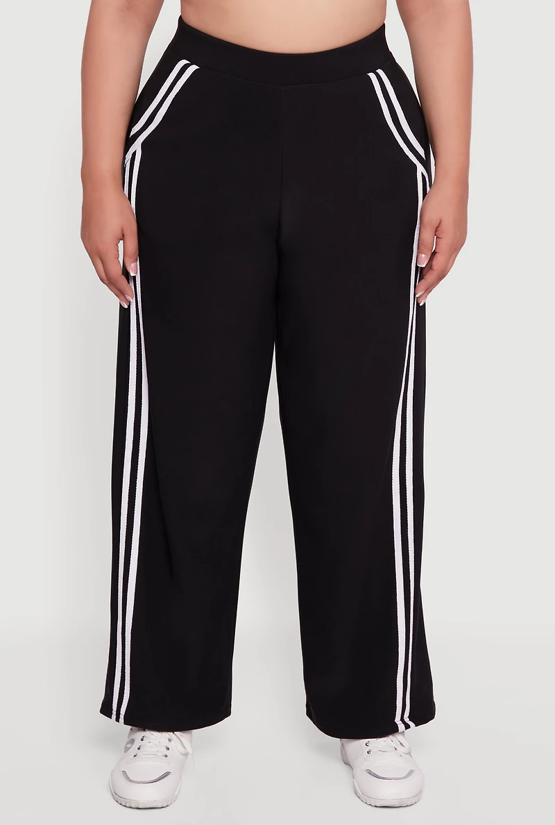 Womens Plus Varsity Stripe Pull On Track Pants,