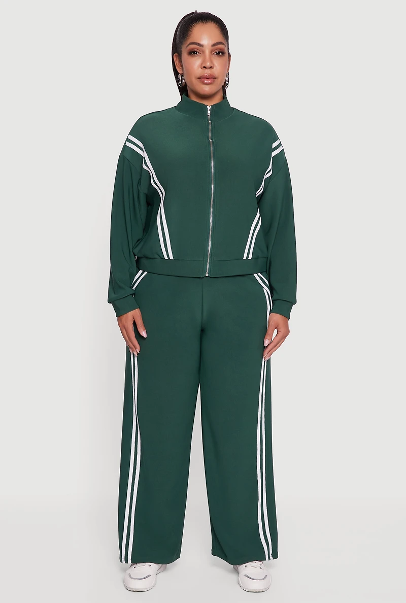 Womens Plus Size Varsity Stripe Pull On Track Pants, Green, Size 2X