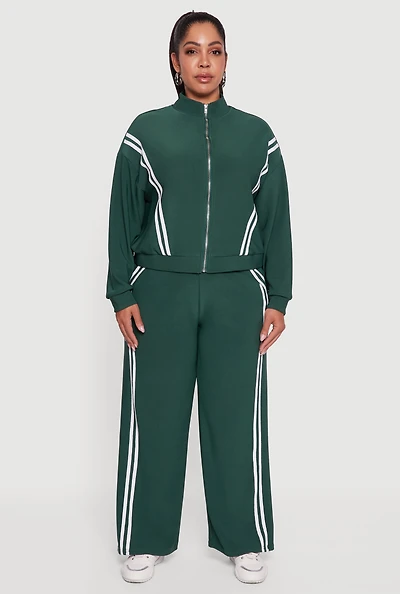 Womens Plus Size Varsity Stripe Pull On Track Pants, Green, Size 2X