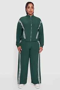 Womens Plus Size Varsity Stripe Pull On Track Pants, Green, Size 2X