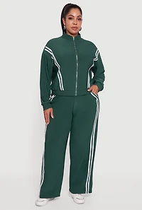 Womens Plus Size Varsity Stripe Pull On Track Pants, Green, Size 2X