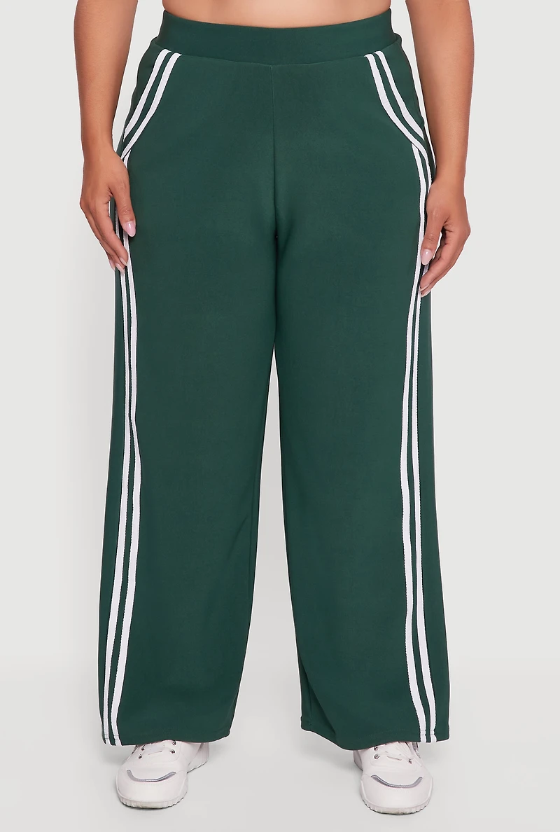 Womens Plus Size Varsity Stripe Pull On Track Pants, Green, Size 2X