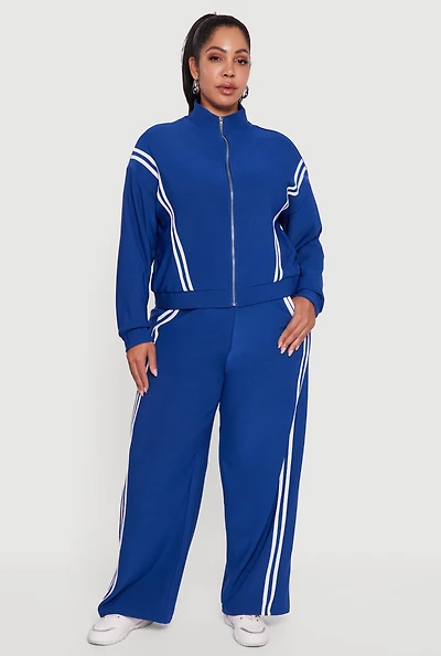 Womens Plus Size Varsity Stripe Pull On Track Pants, Blue, Size 1X
