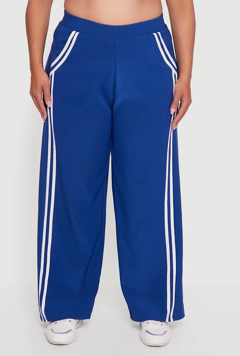 Womens Plus Varsity Stripe Pull On Track Pants, 1X