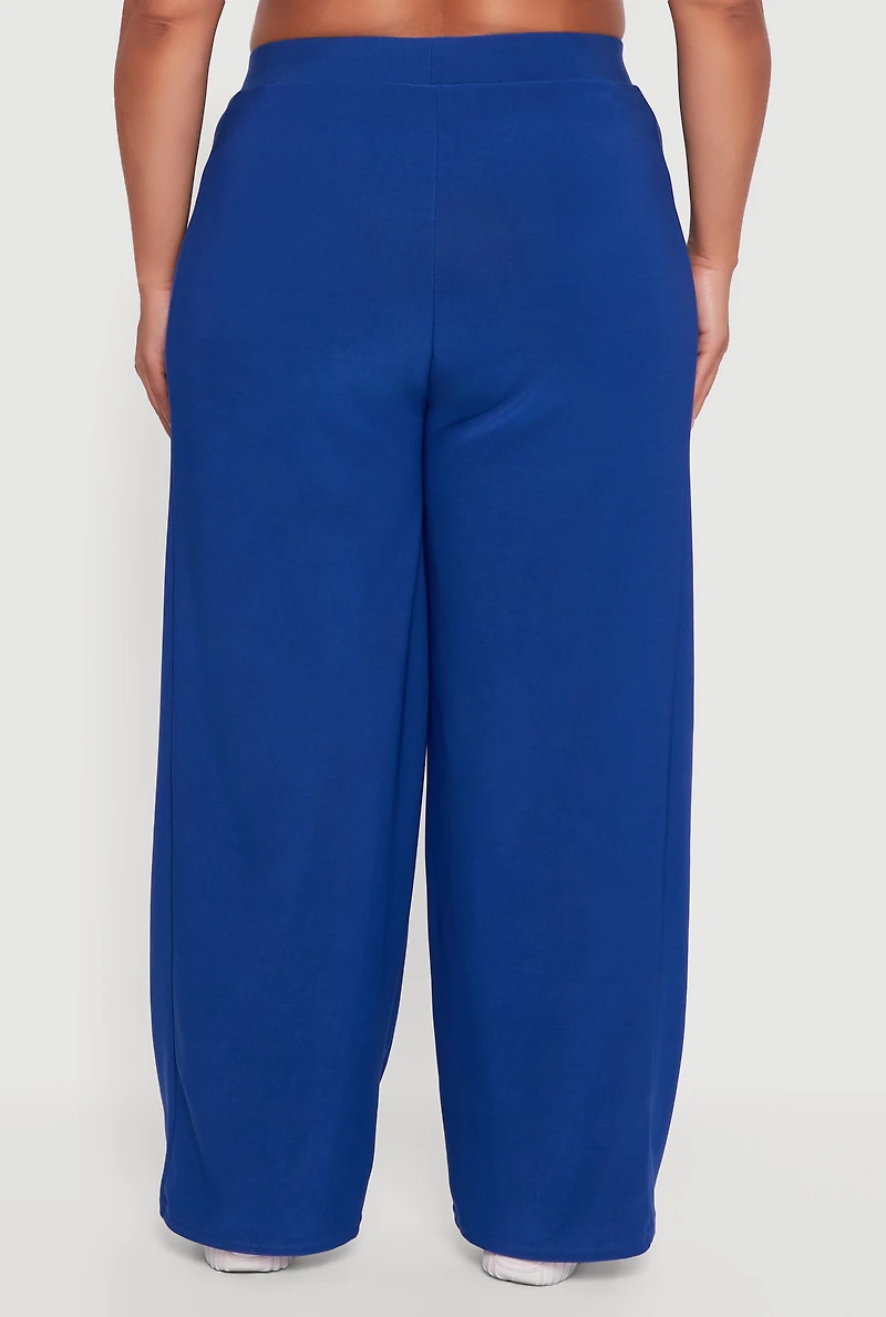Womens Plus Varsity Stripe Pull On Track Pants, Blue,