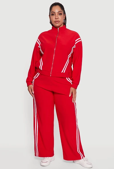 Womens Plus Size Varsity Stripe Pull On Track Pants, Red, Size 1X