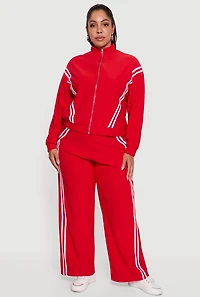 Womens Plus Size Varsity Stripe Pull On Track Pants, Red, Size 1X