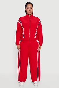 Womens Plus Size Varsity Stripe Pull On Track Pants, Red, Size 1X