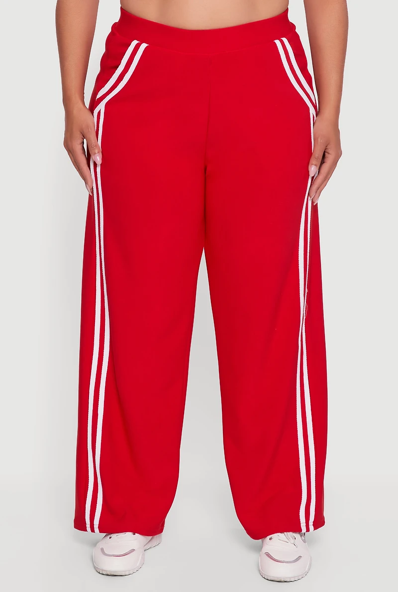 Womens Plus Size Varsity Stripe Pull On Track Pants, Red, Size 1X