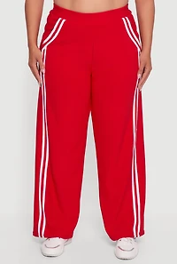 Womens Plus Size Varsity Stripe Pull On Track Pants, Red, Size 1X
