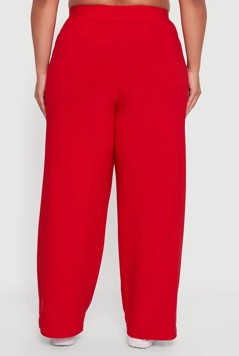 Womens Plus Size Varsity Stripe Pull On Track Pants, Red, Size 1X