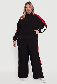 Womens Plus Color Blocked Half Zip Neck Track Jacket, Black,