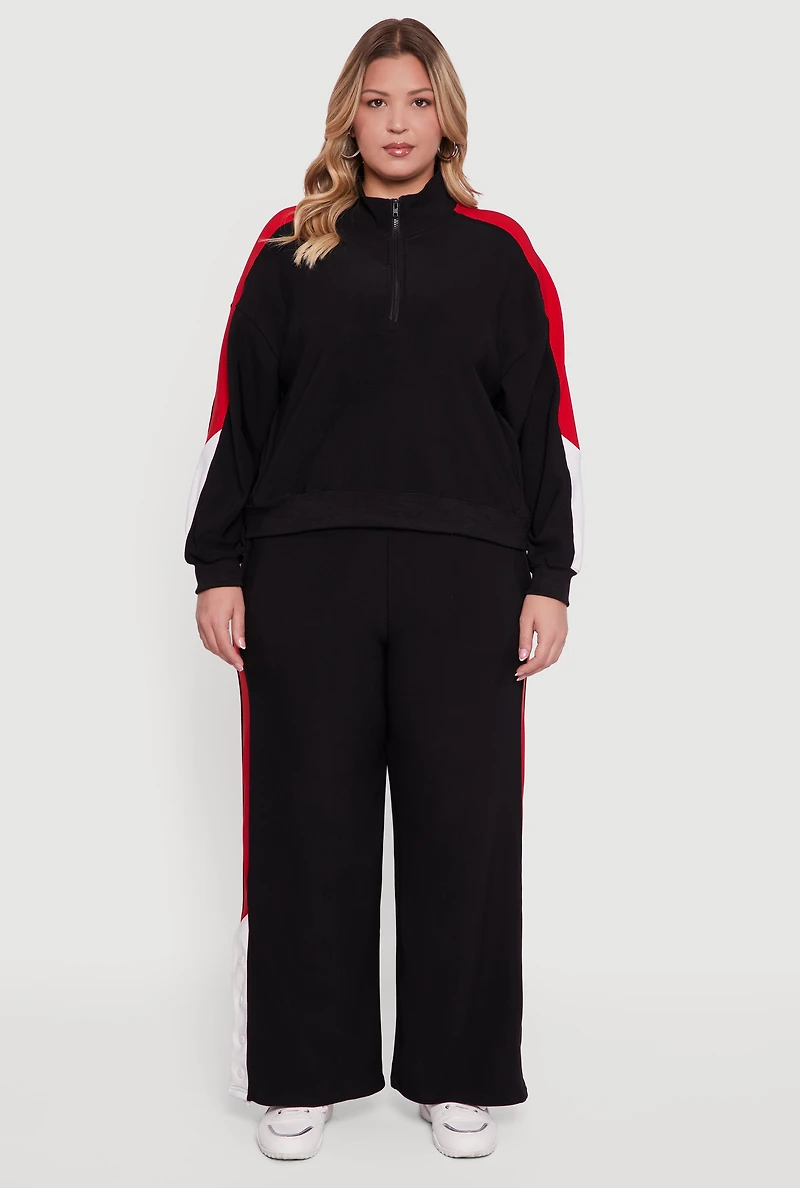 Womens Plus Color Blocked Half Zip Neck Track Jacket, Black,