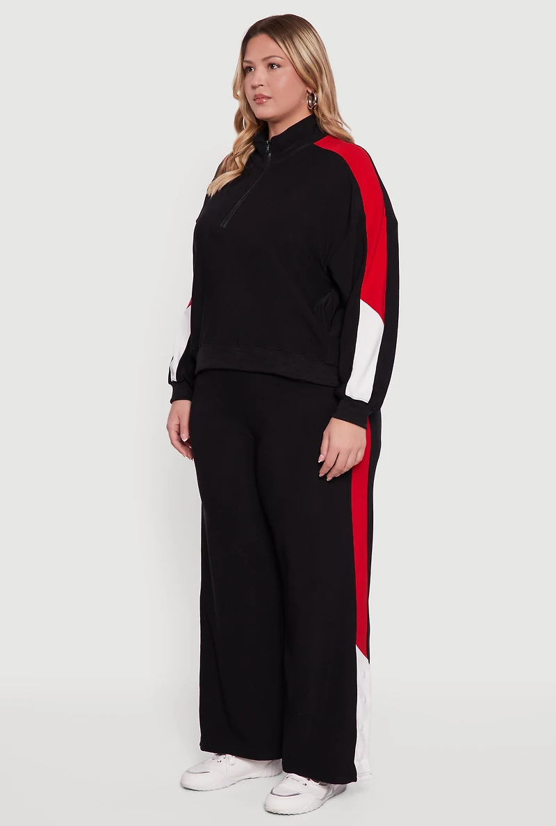 Womens Plus Color Blocked Half Zip Neck Track Jacket, Black,