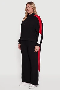 Womens Plus Color Blocked Half Zip Neck Track Jacket, Black,