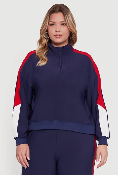 Plus Color Blocked Half Zip Sweatshirt