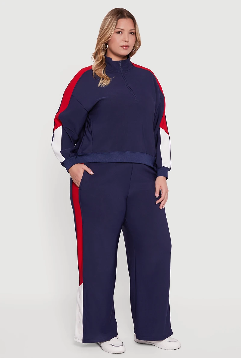 Womens Plus Color Blocked Half Zip Neck Track Jacket,