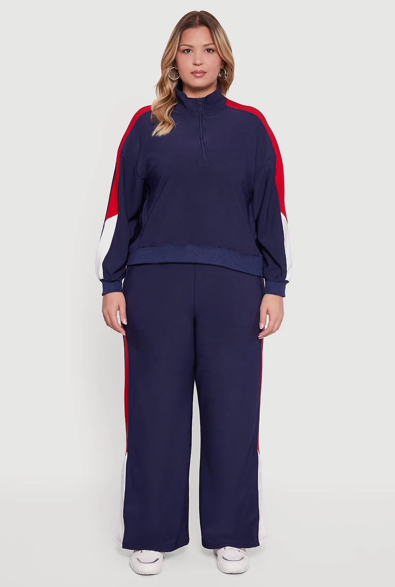 Womens Plus Color Blocked Half Zip Neck Track Jacket,