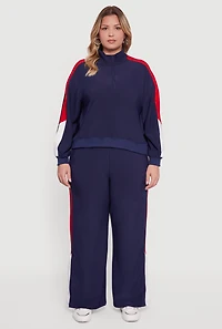Womens Plus Color Blocked Half Zip Neck Track Jacket,