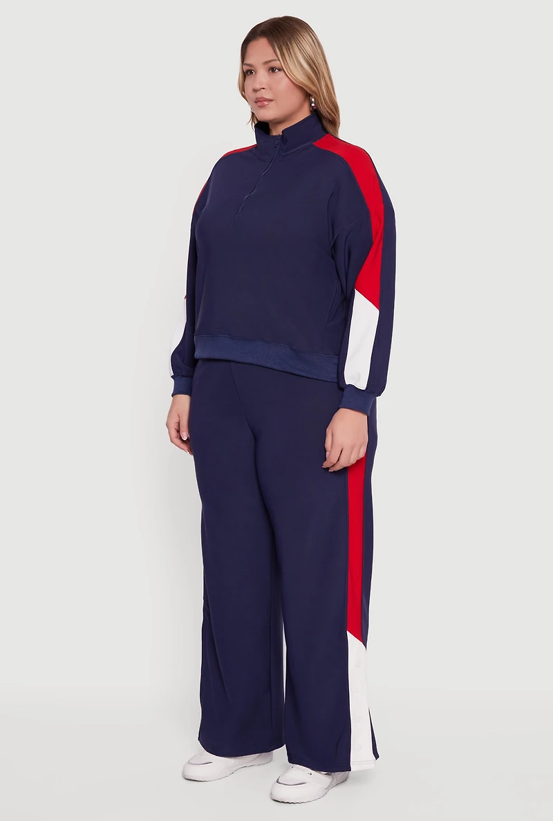 Womens Plus Color Blocked Half Zip Neck Track Jacket,