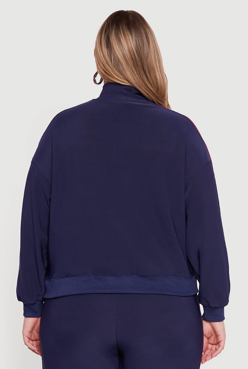 Womens Plus Color Blocked Half Zip Neck Track Jacket,