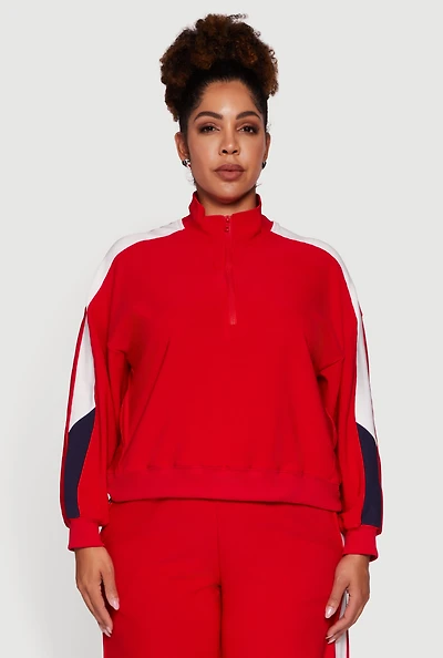 Plus Color Blocked Half Zip Sweatshirt