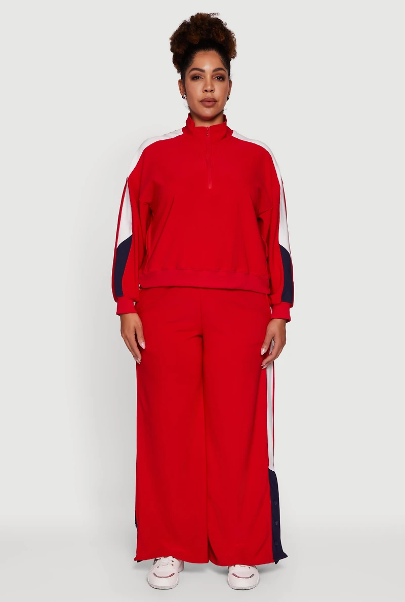 Plus Color Blocked Half Zip Sweatshirt
