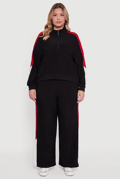 Womens Plus Size Color Block Snap Button Side Track Pants, Black, Size 1X