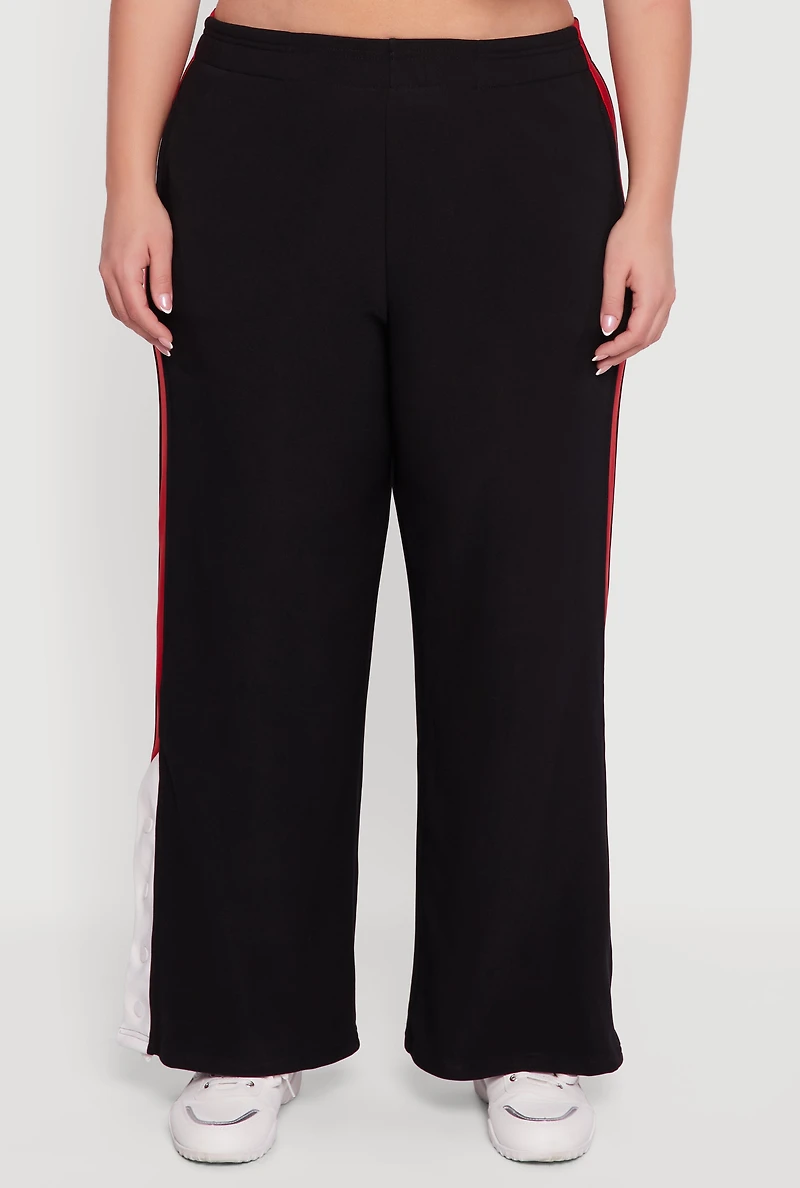 Womens Plus Color Block Snap Button Side Track Pants, 2X
