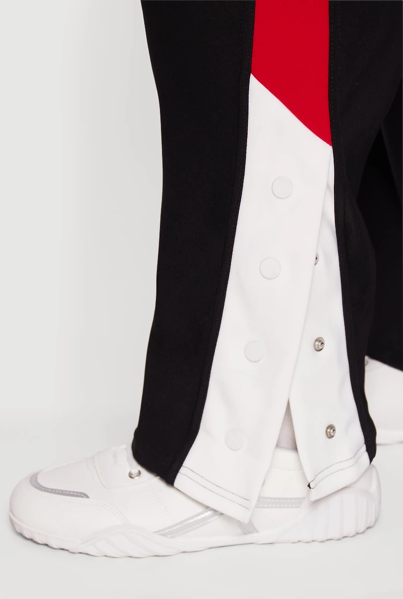 Womens Plus Color Block Snap Button Side Track Pants, 2X