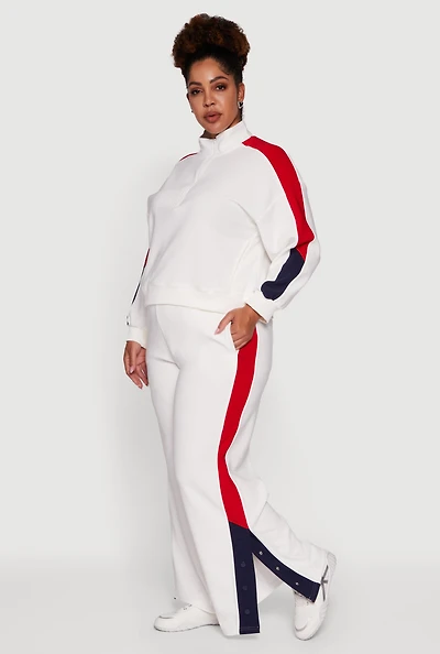 Plus Color Block Snap Button Side Track Pants