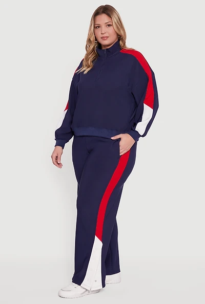 Womens Plus Color Block Snap Button Side Track Pants,