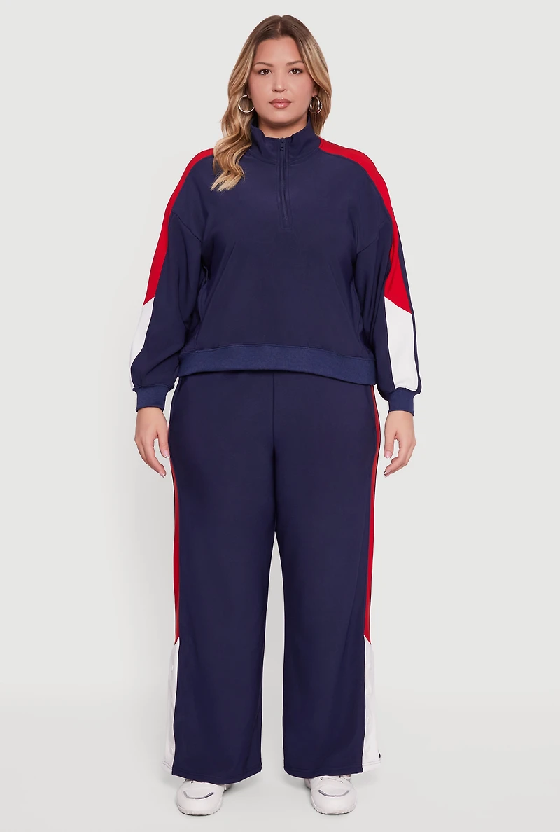 Womens Plus Color Block Snap Button Side Track Pants,