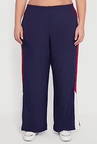 Womens Plus Color Block Snap Button Side Track Pants,