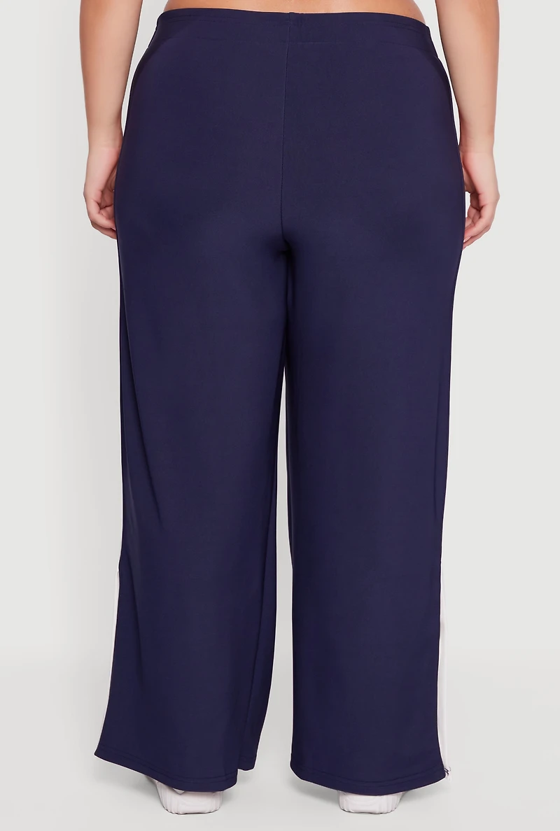 Womens Plus Color Block Snap Button Side Track Pants,