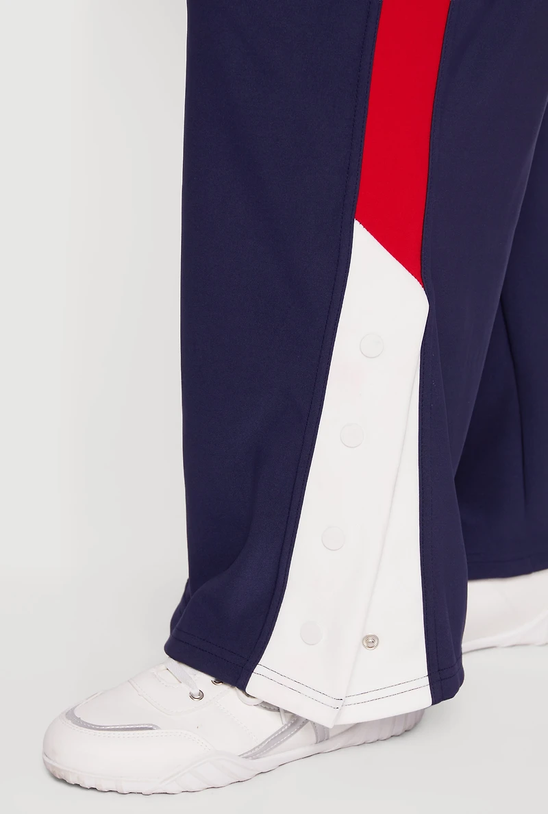 Womens Plus Color Block Snap Button Side Track Pants,